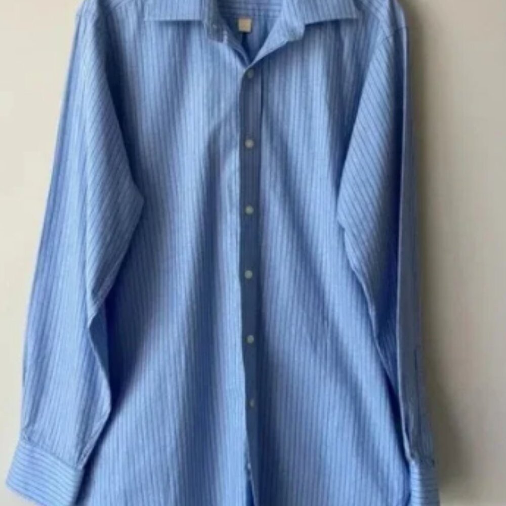 Michael Kors Blue Striped Button Down Dress Shirt